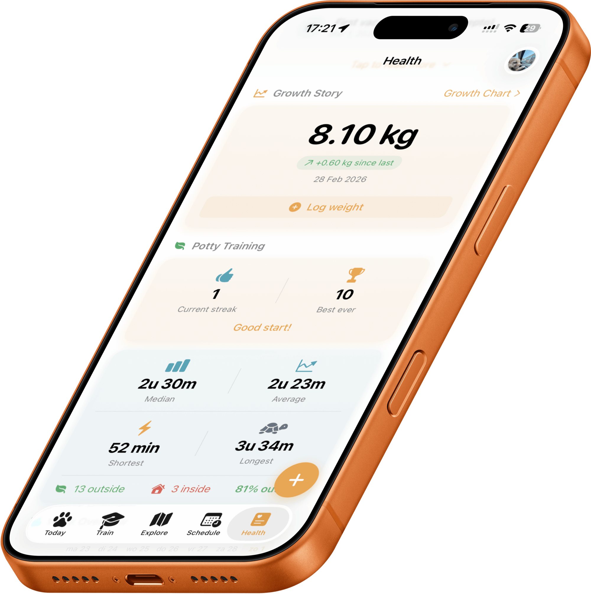 Otis app showing your dog's daily timeline