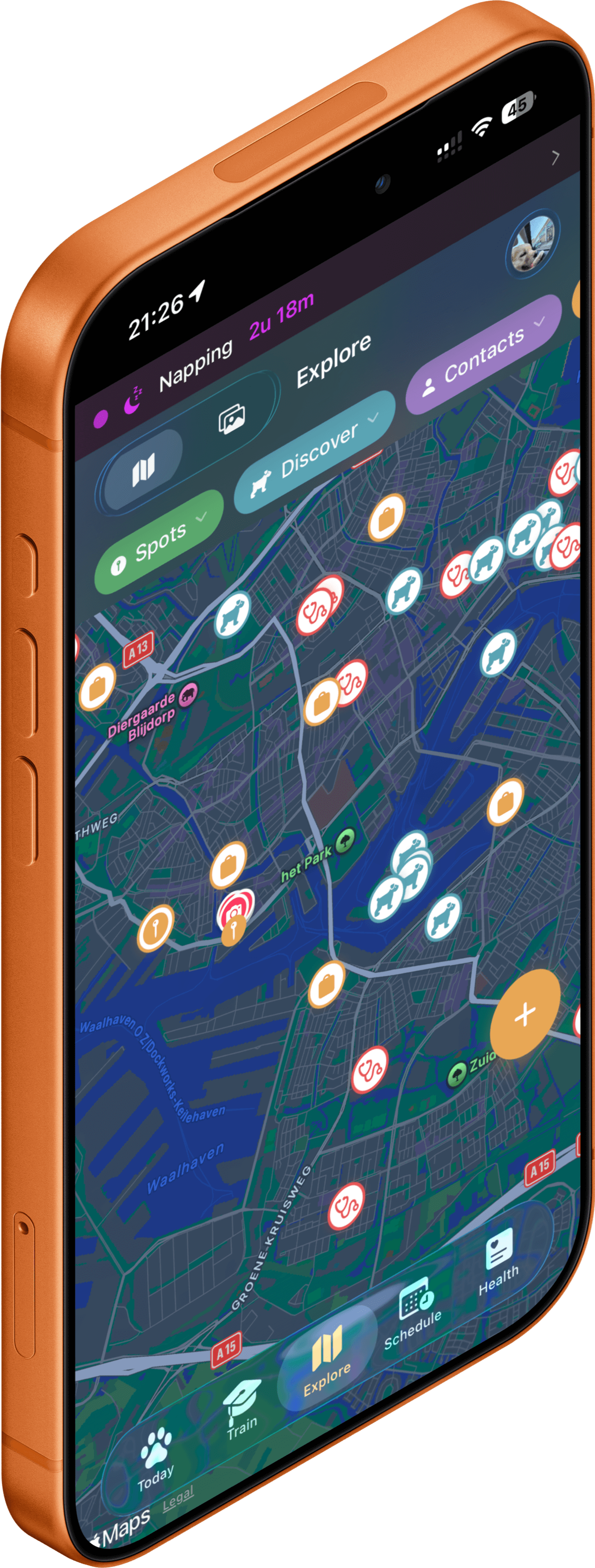 Map showing dog-friendly locations